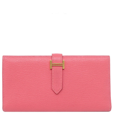 エルメス HERMES ベアンスフレ ローズリップスティック シェーブル 長財布 ゴールド金具 二つ折り財布