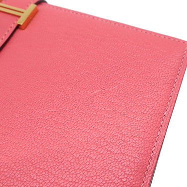 エルメス HERMES ベアンスフレ ローズリップスティック シェーブル 長財布 ゴールド金具 二つ折り財布