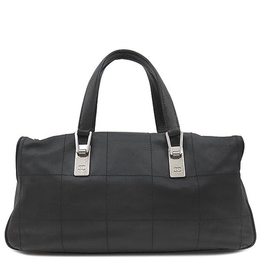 シャネル CHANEL チョコバー ブラック レザー ハンドバッグ シルバー金具 黒 ボストン