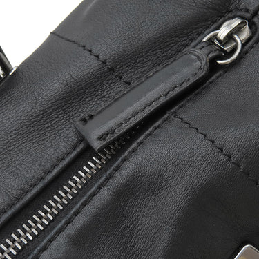 シャネル CHANEL チョコバー ブラック レザー ハンドバッグ シルバー金具 黒 ボストン