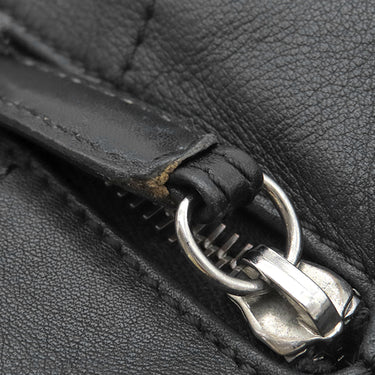 シャネル CHANEL チョコバー ブラック レザー ハンドバッグ シルバー金具 黒 ボストン