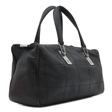 シャネル CHANEL チョコバー ブラック レザー ハンドバッグ シルバー金具 黒 ボストン