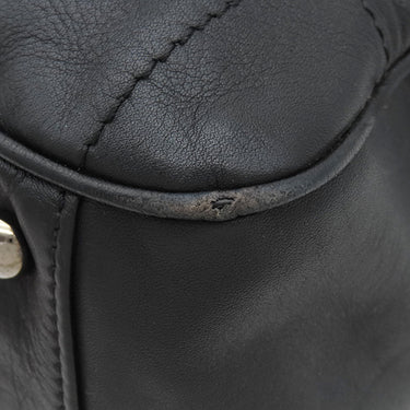 シャネル CHANEL チョコバー ブラック レザー ハンドバッグ シルバー金具 黒 ボストン