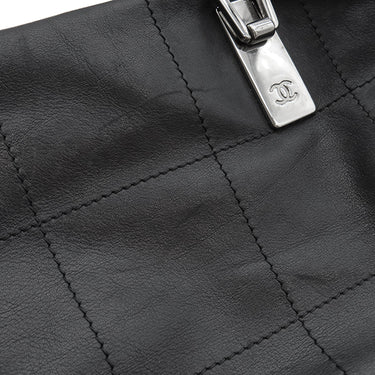 シャネル CHANEL チョコバー ブラック レザー ハンドバッグ シルバー金具 黒 ボストン