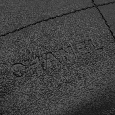 シャネル CHANEL チョコバー ブラック レザー ハンドバッグ シルバー金具 黒 ボストン