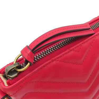 グッチ GUCCI GGマーモント ハンドバッグ 739166 レッド キルティングシェブロンレザー ハンドバッグ ヴィンテージ金具 赤 肩掛け