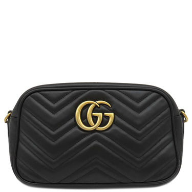 グッチ GUCCI GGマーモント スモール カメラバッグ 447632 ブラック シェブロンキルティングレザー ショルダーバッグ ヴィンテージ金具 黒