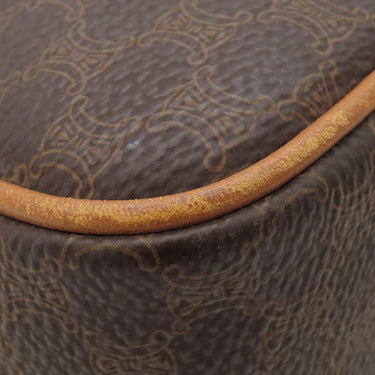 セリーヌ CELINE マカダム ミニボストン ブラウン PVC レザー ハンドバッグ ゴールド金具 茶