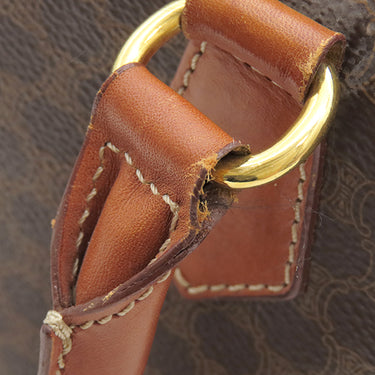 セリーヌ CELINE マカダム ミニボストン ブラウン PVC レザー ハンドバッグ ゴールド金具 茶