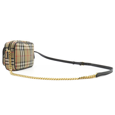 バーバリー BURBERRY ノバチェック ベージュ×ブラック キャンバス レザー ショルダーバッグ ゴールド金具 黒 チェーンショルダー