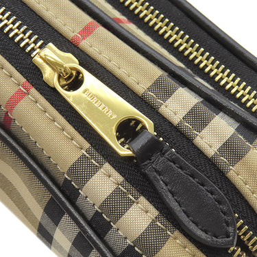 バーバリー BURBERRY ノバチェック ベージュ×ブラック キャンバス レザー ショルダーバッグ ゴールド金具 黒 チェーンショルダー