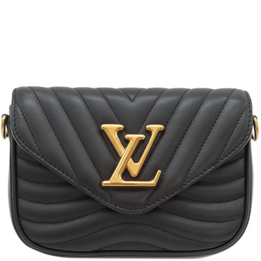 ルイヴィトン LOUIS VUITTON ニューウェーブ ミュルティ ポシェット M56461 ブラック カーフレザー ショルダーバッグ ゴールド金具 LVロゴ 黒 チェーンショルダー