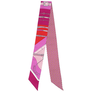 エルメス HERMES ツイリー フューシャ×ルージュ シルク スカーフ 【 CLIC CLAC MODERN CANNAGE / クリッククラック モダンカナージュ 】