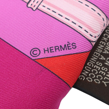 エルメス HERMES ツイリー フューシャ×ルージュ シルク スカーフ 【 CLIC CLAC MODERN CANNAGE / クリッククラック モダンカナージュ 】