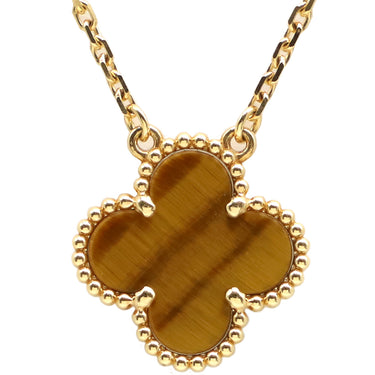 ヴァンクリーフアーペル Van Cleef & Arpels ヴィンテージ アルハンブラ タイガーアイ ブラウンXイエローゴールド K18YG タイガーアイ マザーオブパール ネックレス 750 18金