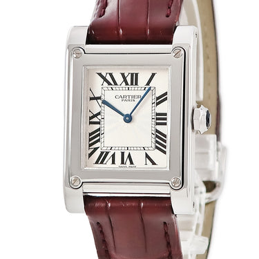 腕時計 カルティエ Cartier タンク アビス CPCP W1529651 手巻き メンズ Pt950無垢 プラチナ ギョウシェ 角型 青針 ローマ数字