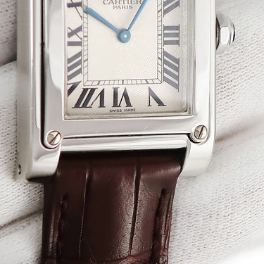 腕時計 カルティエ Cartier タンク アビス CPCP W1529651 手巻き メンズ Pt950無垢 プラチナ ギョウシェ 角型 青針 ローマ数字