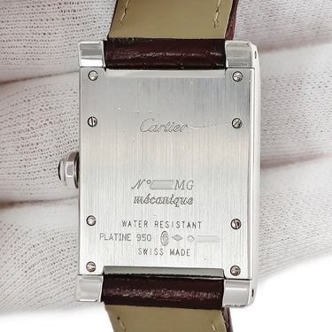 腕時計 カルティエ Cartier タンク アビス CPCP W1529651 手巻き メンズ Pt950無垢 プラチナ ギョウシェ 角型 青針 ローマ数字