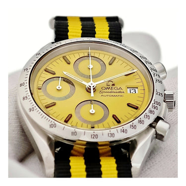 腕時計 オメガ OMEGA スピードマスター デイト ミハエル シューマッハ 1stモデル 3511.12 自動巻き メンズ イエロー クロノグラフ