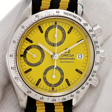 腕時計 オメガ OMEGA スピードマスター デイト ミハエル シューマッハ 1stモデル 3511.12 自動巻き メンズ イエロー クロノグラフ