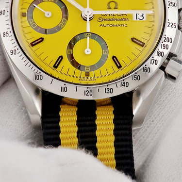 腕時計 オメガ OMEGA スピードマスター デイト ミハエル シューマッハ 1stモデル 3511.12 自動巻き メンズ イエロー クロノグラフ