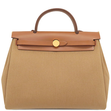エルメス HERMES エールバッグジップPM 31 チャイ×フォーブ トワルミリタリー ヴァッシュハンター 2WAYバッグ ゴールド金具 茶 トワルミリテール