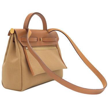 エルメス HERMES エールバッグジップPM 31 チャイ×フォーブ トワルミリタリー ヴァッシュハンター 2WAYバッグ ゴールド金具 茶 トワルミリテール