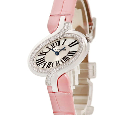 腕時計 カルティエ Cartier デリス ドゥ カルティエ SM WG800014 クオーツ レディース K18WG無垢 純正ダイヤ ローマン オーバル