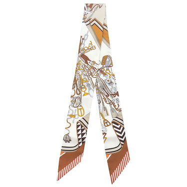 エルメス HERMES ツイリー ブラン×アルザン×エトゥープ シルク スカーフ 【Bouquets Sellier/鞍職人の花束】