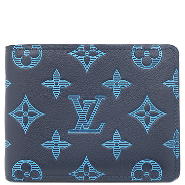 ルイヴィトン LOUIS VUITTON ポルトフォイユ ミュルティプル M82323 ネイビーリバーブルー モノグラムシャドウレザー 二つ折り財布 紺 青