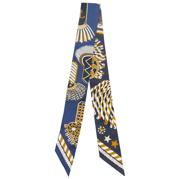 【新品未使用】HERMES ツイリー　EPAULETTES DE GALA エルメス HERMES ツイリー マリン×ゴールド×ブロン シルク スカーフ