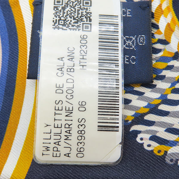 エルメス HERMES ツイリー マリン×ゴールド×ブロン シルク スカーフ