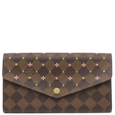 ルイヴィトン LOUIS VUITTON ポルトフォイユ サラ N60476 ローズバレリーヌ ダミエキャンバス 長財布 ゴールド金具 茶 ピンク スタッズ