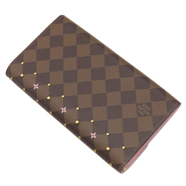 ルイヴィトン LOUIS VUITTON ポルトフォイユ サラ N60476 ローズバレリーヌ ダミエキャンバス 長財布 ゴールド金具 茶 ピンク スタッズ