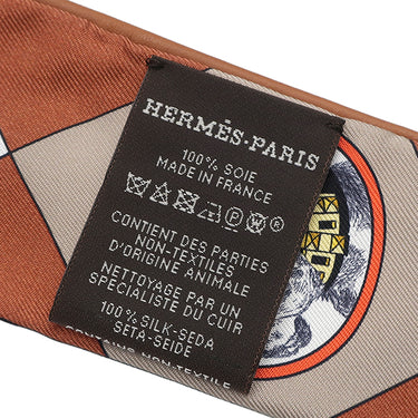 エルメス HERMES ツイリー ブラック×ホワイト×キャメル シルク レザー スカーフ 【COLLIERS ET CHIENS/首輪と犬】