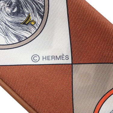 エルメス HERMES ツイリー ブラック×ホワイト×キャメル シルク レザー スカーフ 【COLLIERS ET CHIENS/首輪と犬】