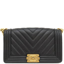シャネル CHANEL ボーイシャネル A67086 ブラック レザー ショルダーバッグ ヴィンテージ金具 黒 シェブロン チェーンショルダー