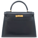 エルメス HERMES ケリー28 外縫い ネイビー系 ボックスカーフ ハンドバッグ ゴールド金具 紺 ストラップ・カデナ欠品