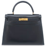 エルメス HERMES ケリー28 外縫い ネイビー系 ボックスカーフ ハンドバッグ ゴールド金具 紺 ストラップ・カデナ欠品