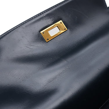 エルメス HERMES ケリー28 外縫い ネイビー系 ボックスカーフ ハンドバッグ ゴールド金具 紺 ストラップ・カデナ欠品