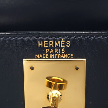 エルメス HERMES ケリー28 外縫い ネイビー系 ボックスカーフ ハンドバッグ ゴールド金具 紺 ストラップ・カデナ欠品