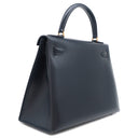 エルメス HERMES ケリー28 外縫い ネイビー系 ボックスカーフ ハンドバッグ ゴールド金具 紺 ストラップ・カデナ欠品