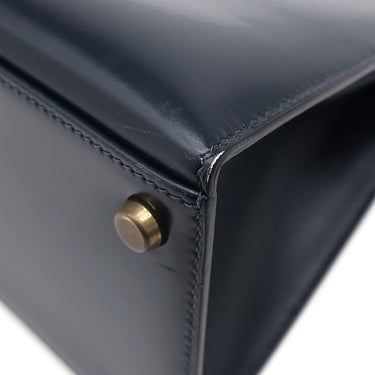 エルメス HERMES ケリー28 外縫い ネイビー系 ボックスカーフ ハンドバッグ ゴールド金具 紺 ストラップ・カデナ欠品