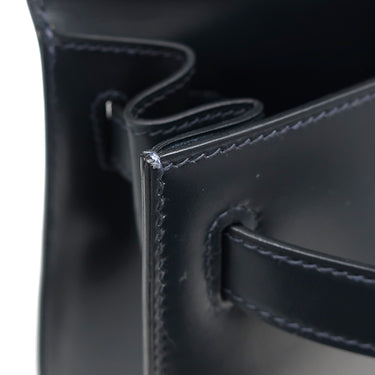 エルメス HERMES ケリー28 外縫い ネイビー系 ボックスカーフ ハンドバッグ ゴールド金具 紺 ストラップ・カデナ欠品