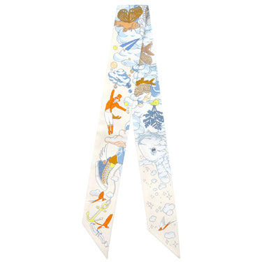 エルメス HERMES ツイリー クリーム×ブルーシエル×オレンジ シルク スカーフ 新品 未使用 【SUR MON NUAGE/私の雲】