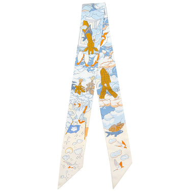 エルメス HERMES ツイリー クリーム×ブルーシエル×オレンジ シルク スカーフ 新品 未使用 【SUR MON NUAGE/私の雲】