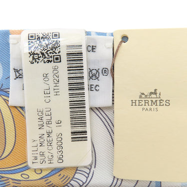 エルメス HERMES ツイリー クリーム×ブルーシエル×オレンジ シルク スカーフ 新品 未使用 【SUR MON NUAGE/私の雲】