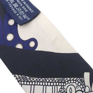 エルメス HERMES ツイリー ブルー×クリーム× ゴールド シルク スカーフ 【SELLE DE DIGNITAIRE/高官の鞍】