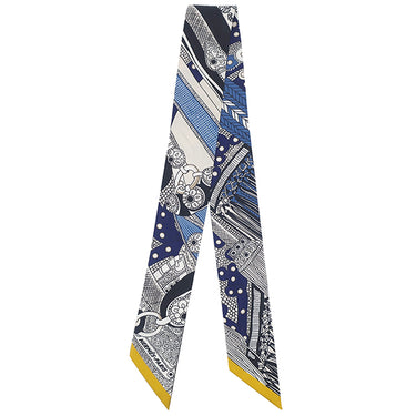 エルメス HERMES ツイリー ブルー×クリーム× ゴールド シルク スカーフ 【SELLE DE DIGNITAIRE/高官の鞍】