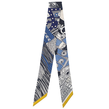 エルメス HERMES ツイリー ブルー×クリーム× ゴールド シルク スカーフ 【SELLE DE DIGNITAIRE/高官の鞍】